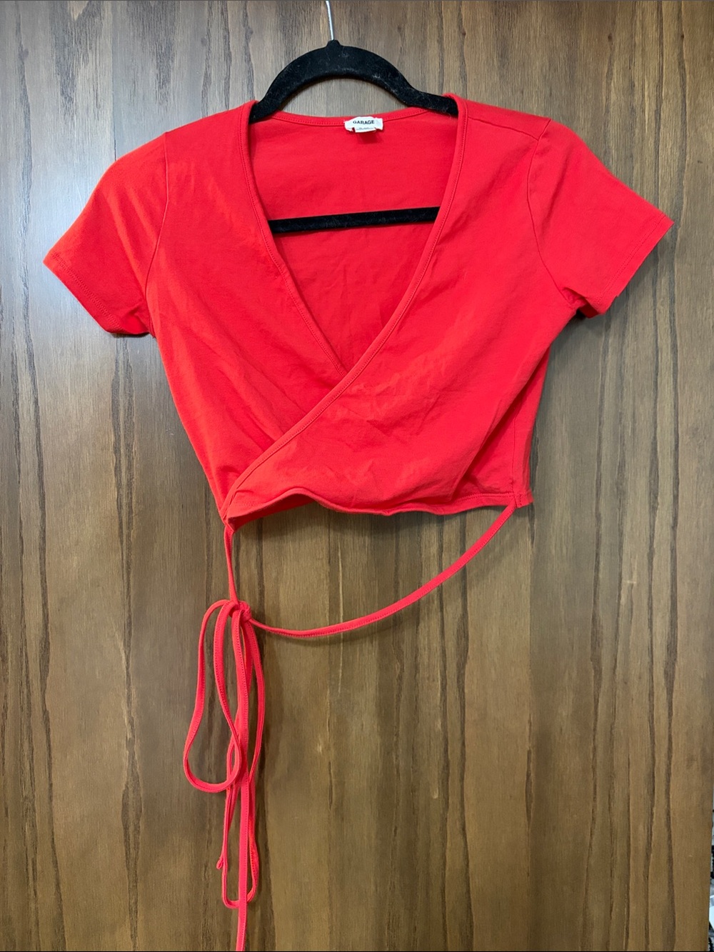 Garage Red Wrap Tie-Front Crop Top